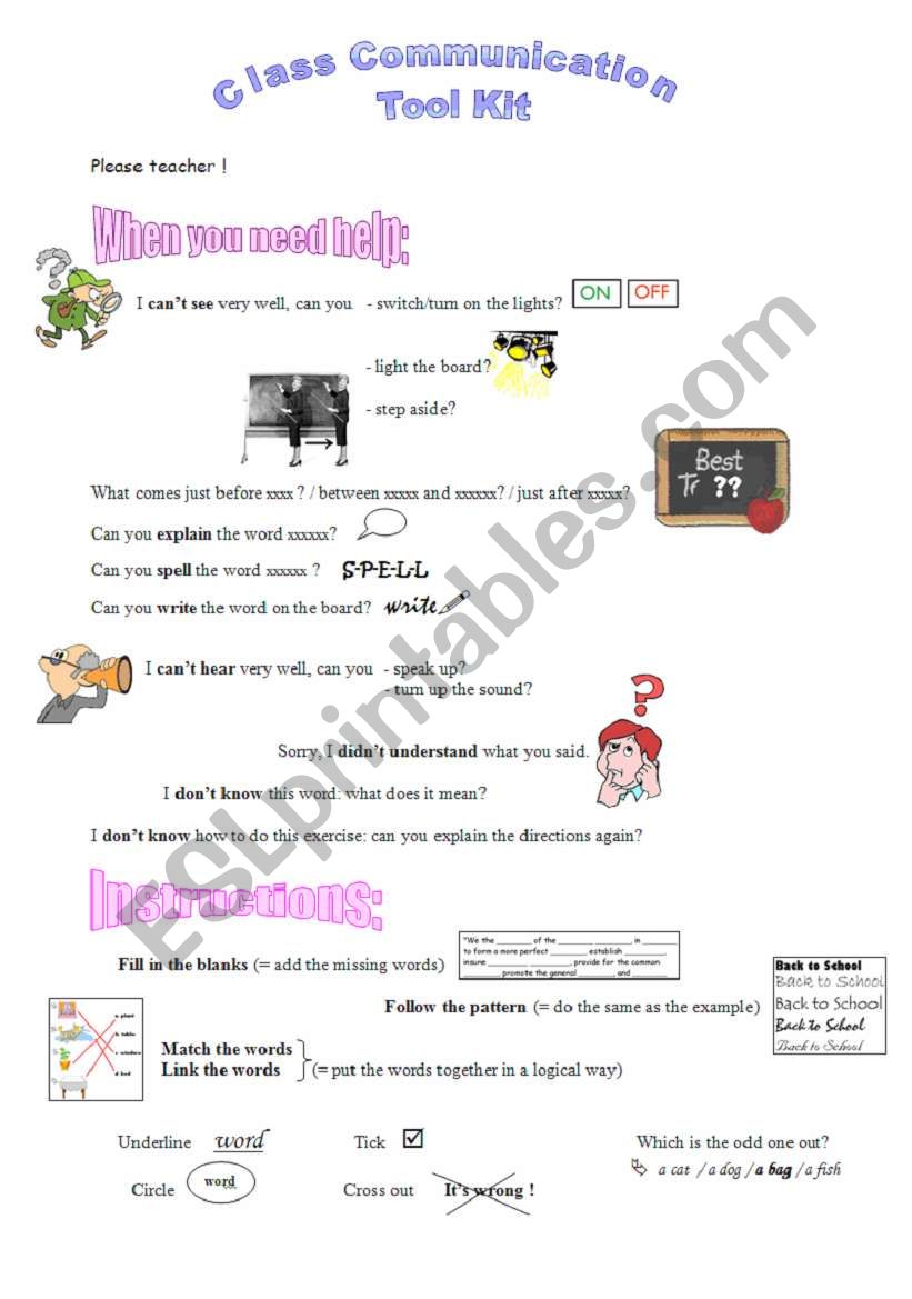 Class Communication Tool Kit worksheet