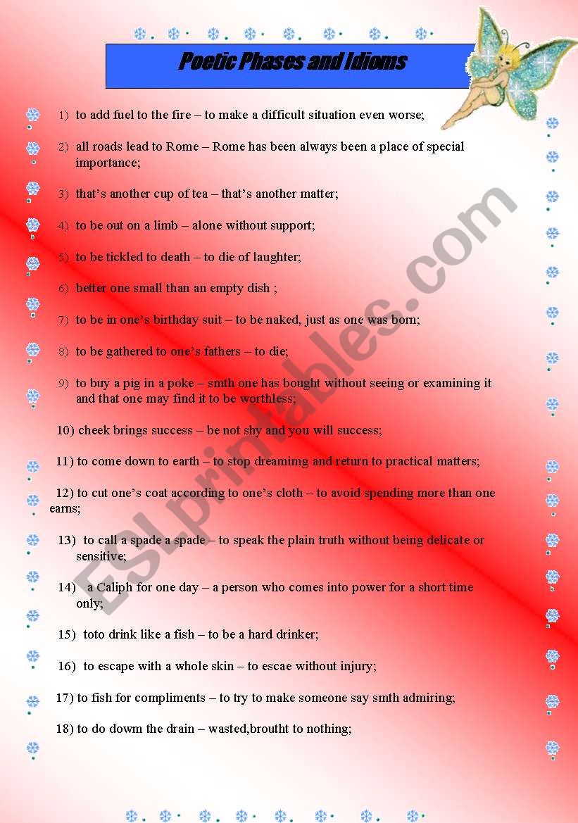 poetic idioms and phrases worksheet