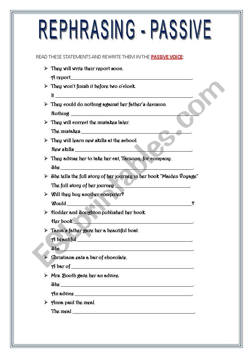 REPHRASING - PASSIVE VOICE worksheet