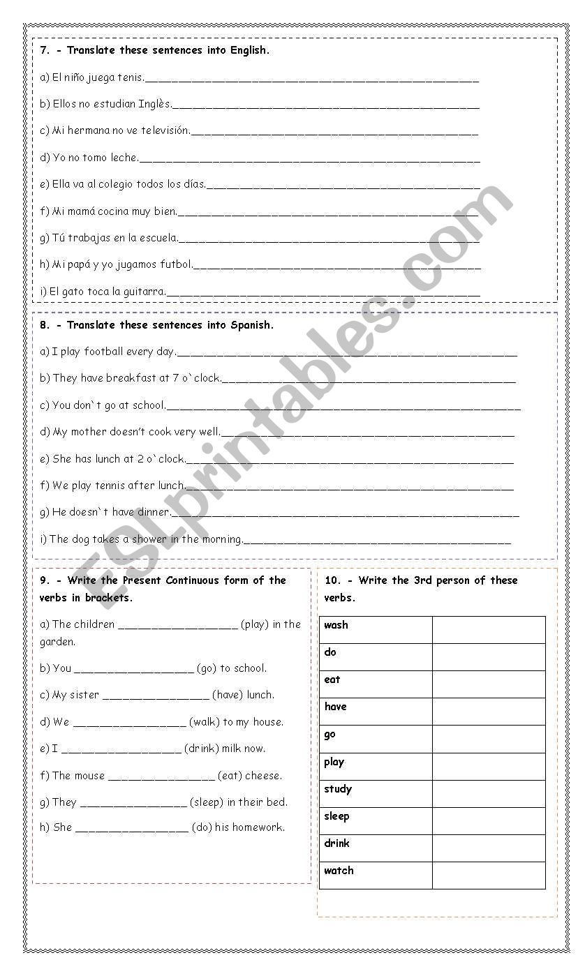  present simple worksheet