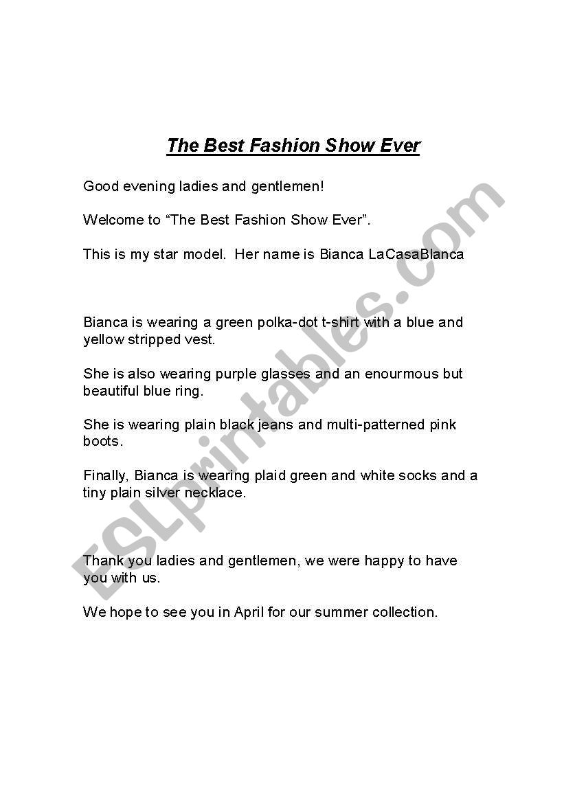 fashion show worksheet