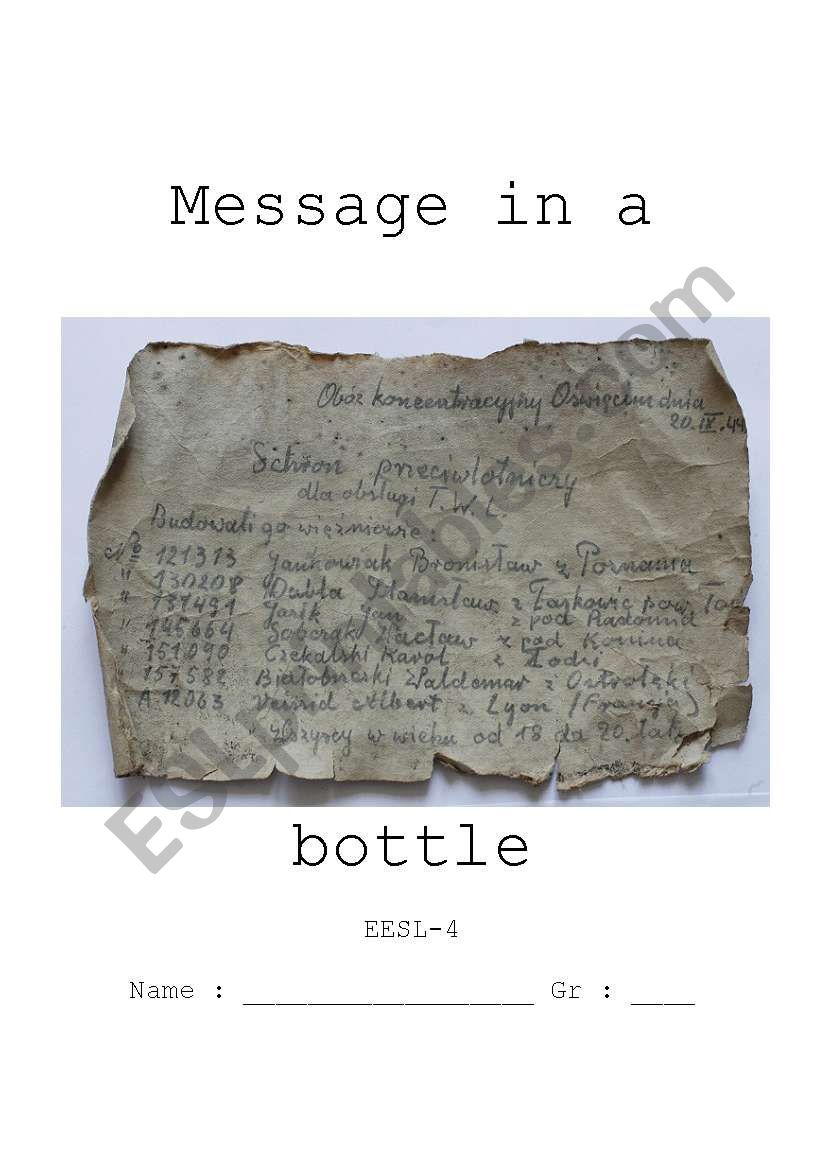 Message in a bottle worksheet