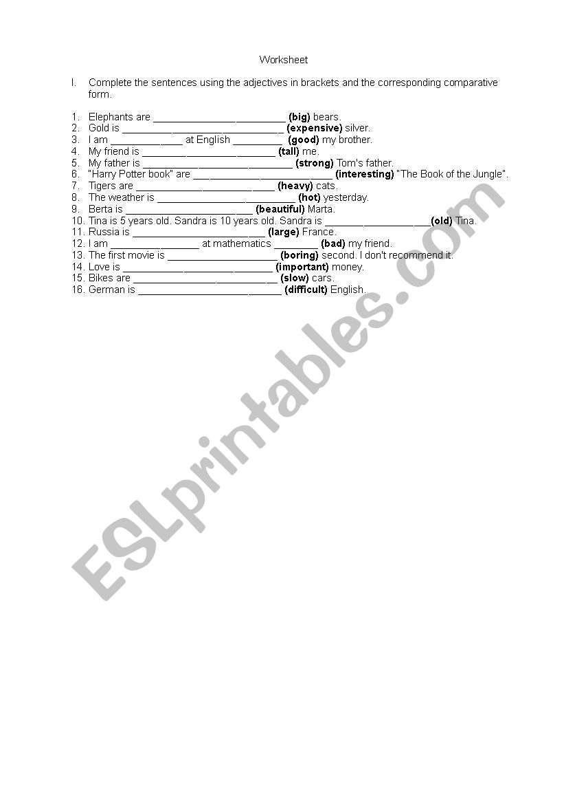 Comparatives worksheet