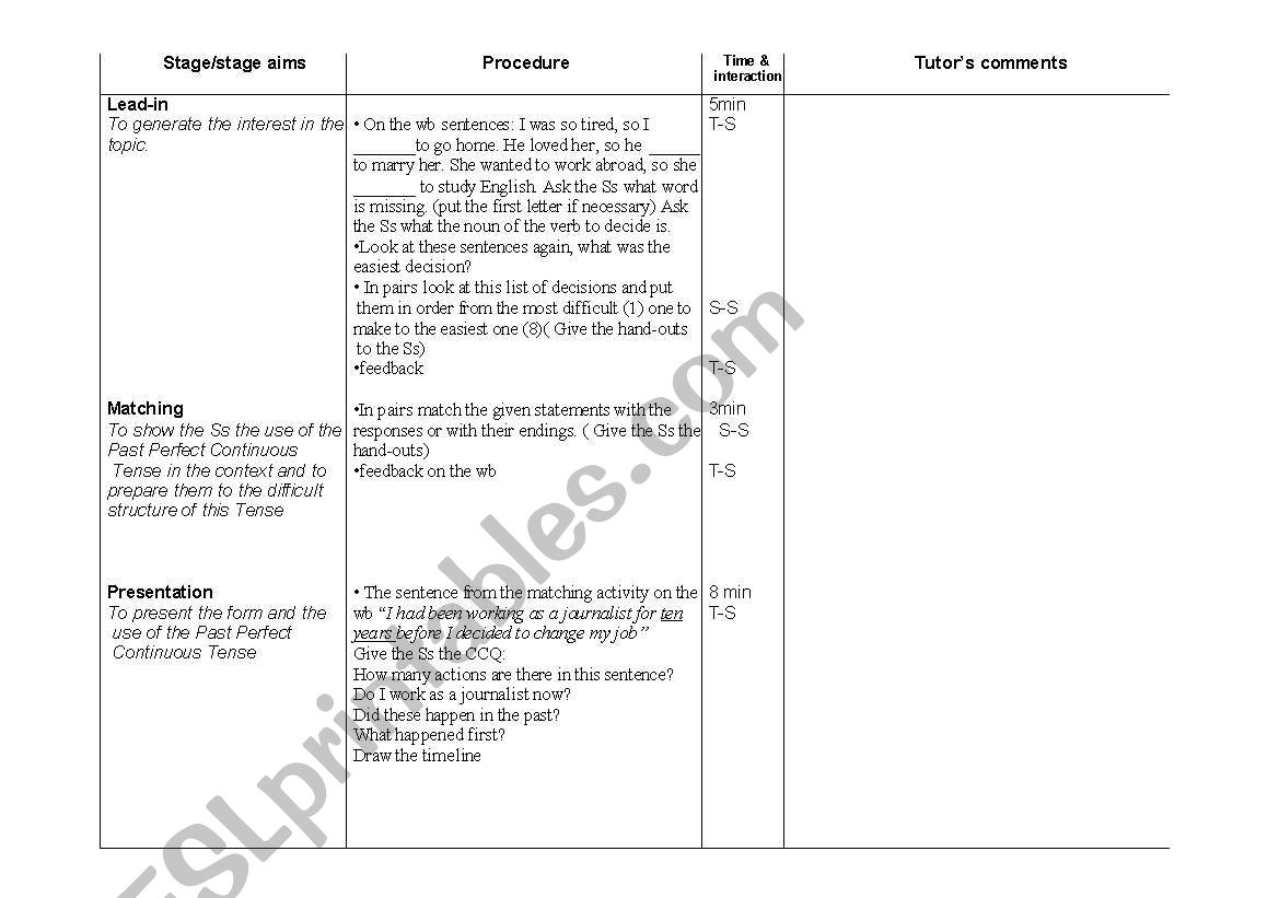 Past Perfect Continuous worksheet
