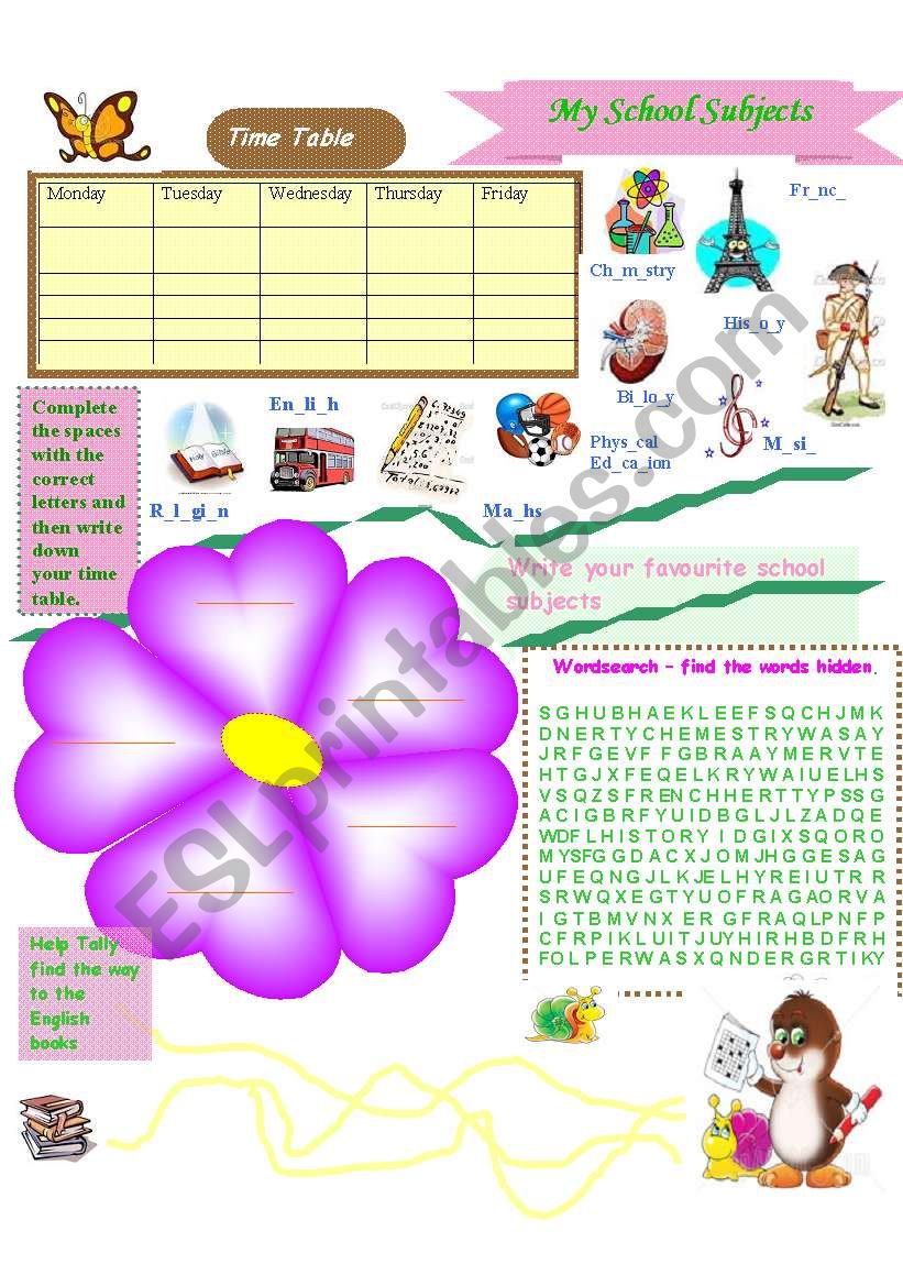 School subjects worksheet