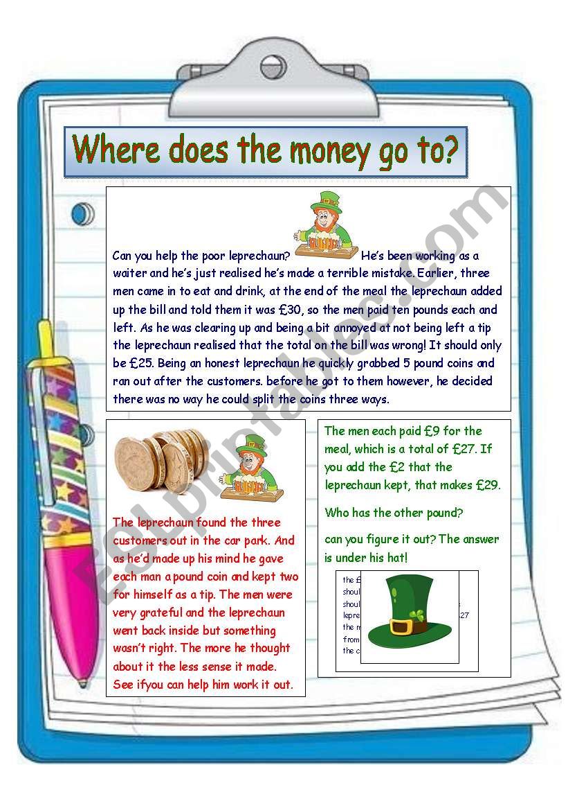 Where does themoney go to worksheet