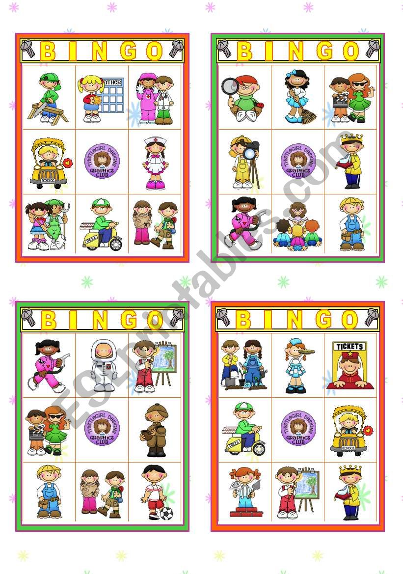 Jobs and Occupations Set   -   16 Bingo Cards (all different)