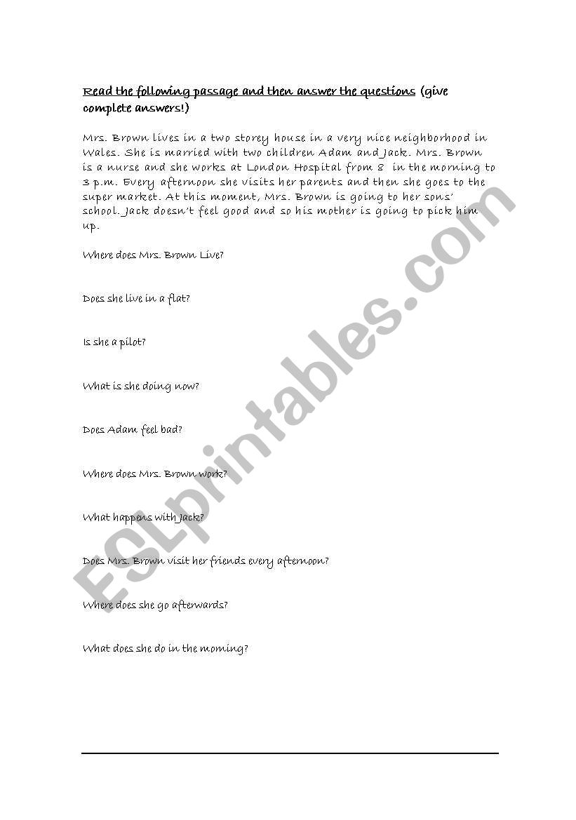 Read and answer worksheet