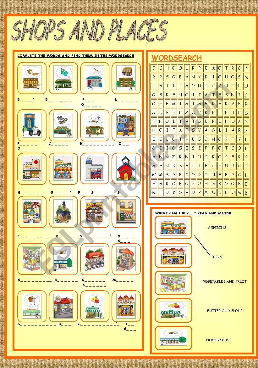 SHOPS AND PLACES worksheet