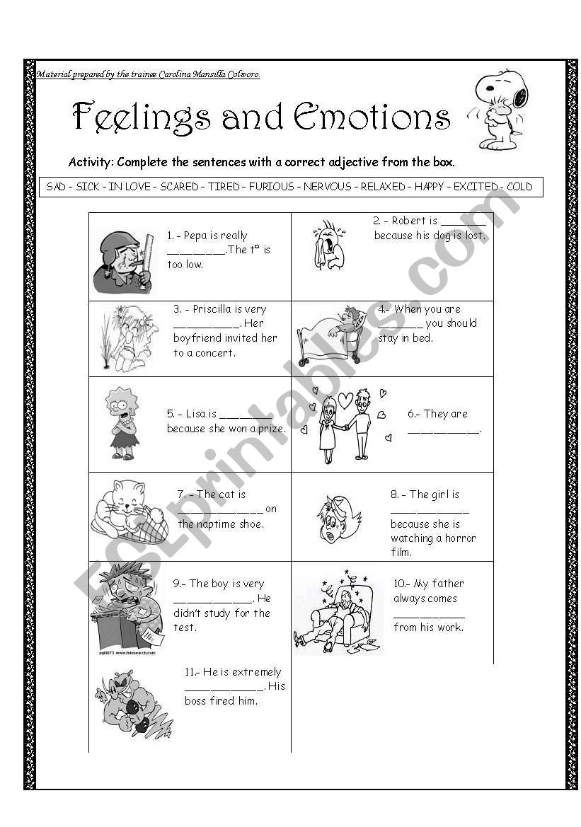 Feelings and emotions worksheet