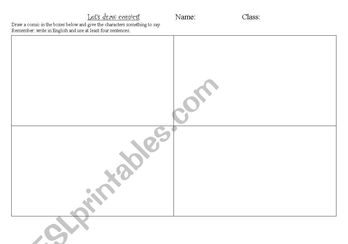 English Comic Template worksheet