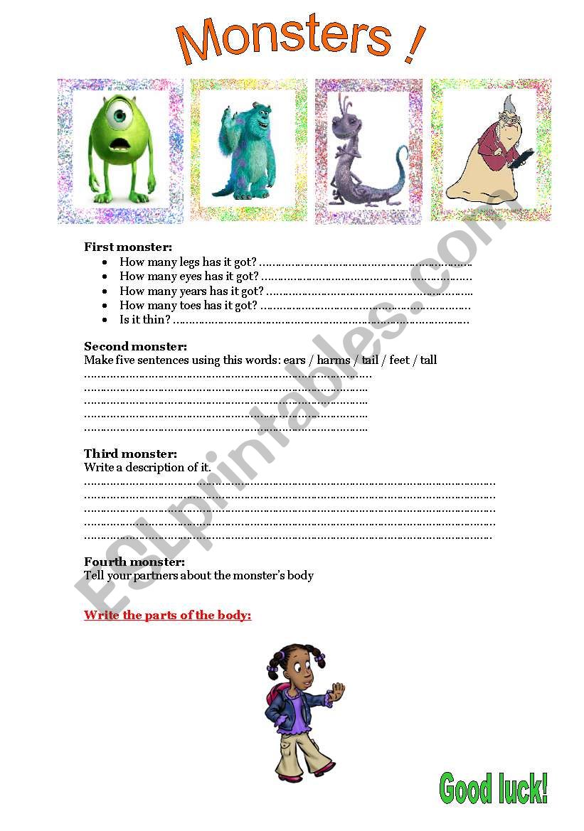 monsters! worksheet