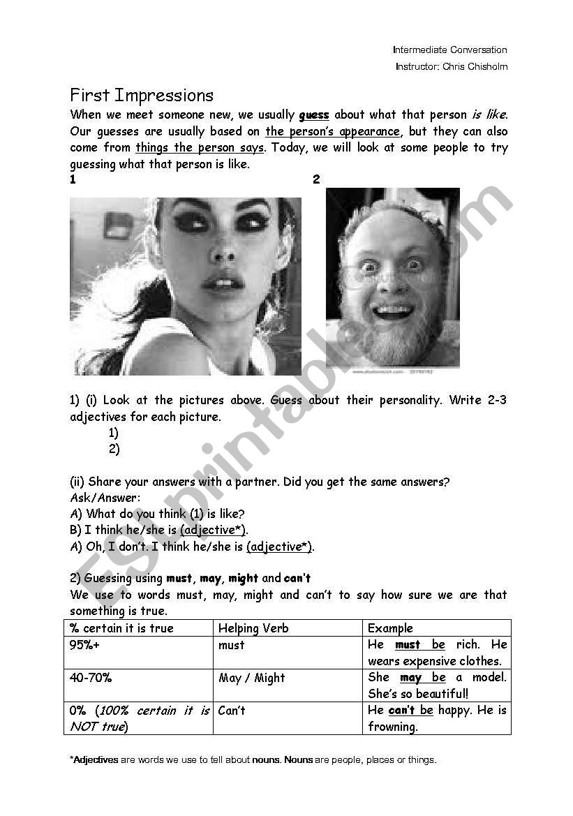 First Impressions worksheet