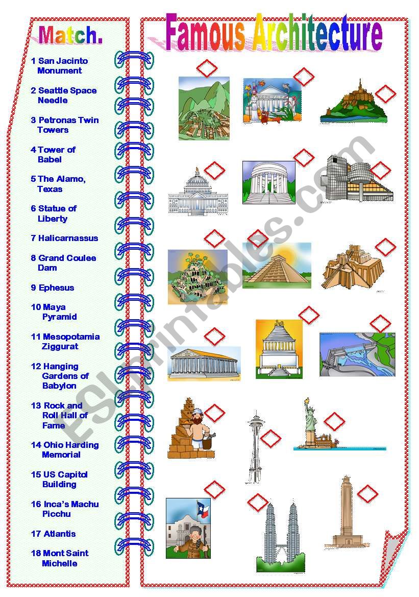 Famous Architecture Part 2/3- Matching activity **fully editable
