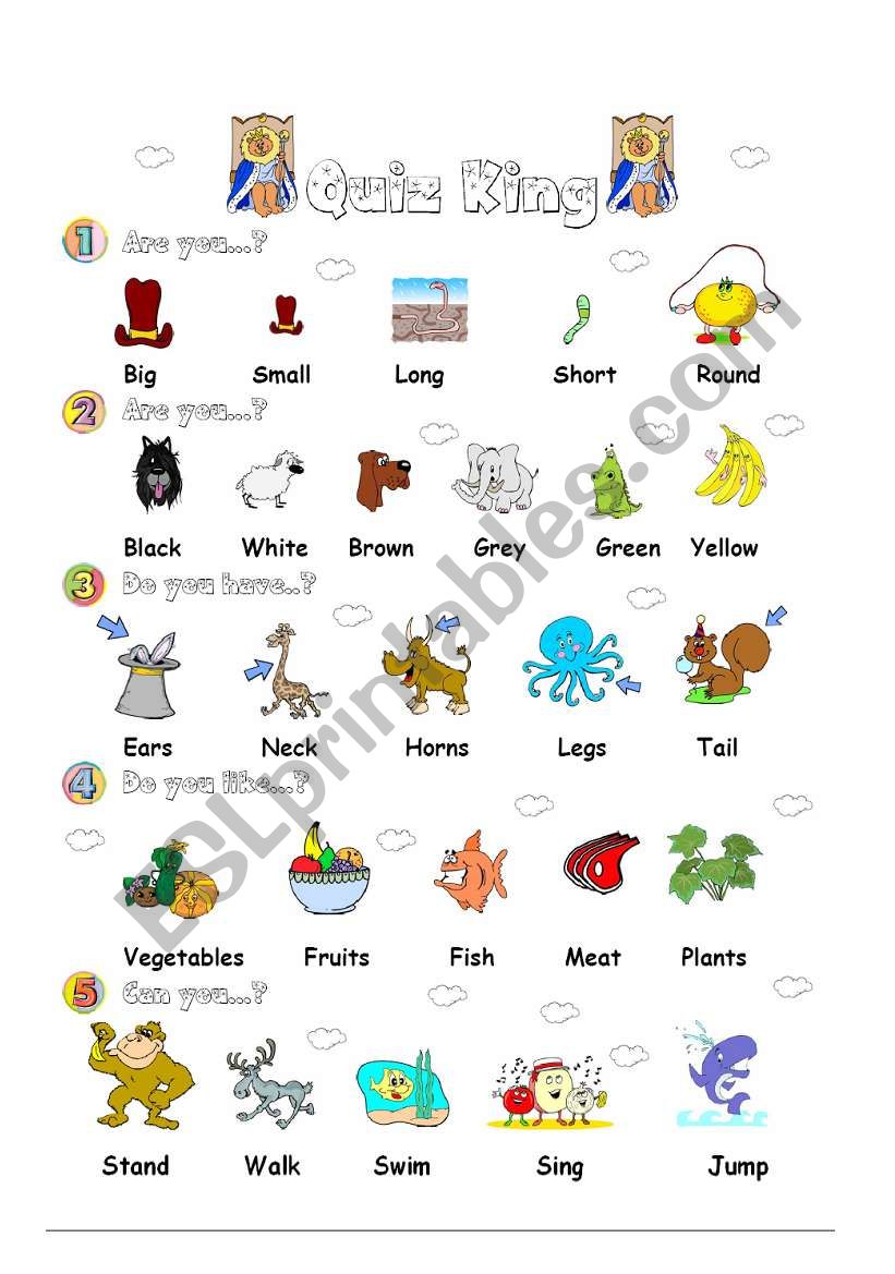 Quiz King (What am I?) Describing Animals Game Poster - ESL worksheet by  crazy_turtle