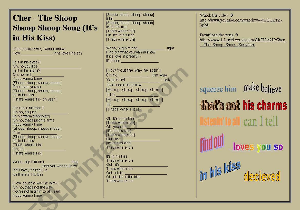 SONG: CHER  - SHOOP SHOOP worksheet