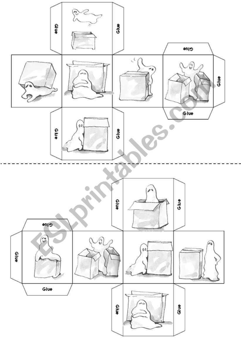 Prepositions Dice ( B&W version included ) 12 pics.