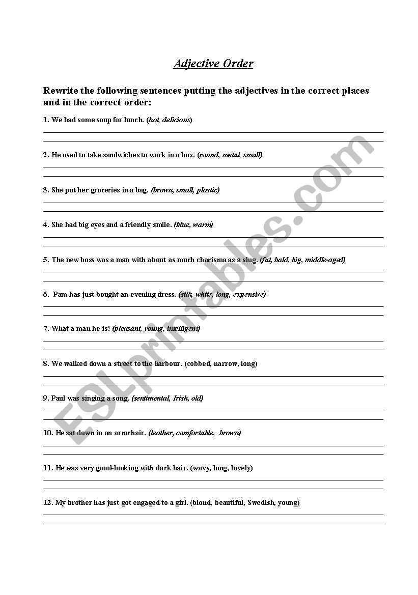 Adjective Order worksheet