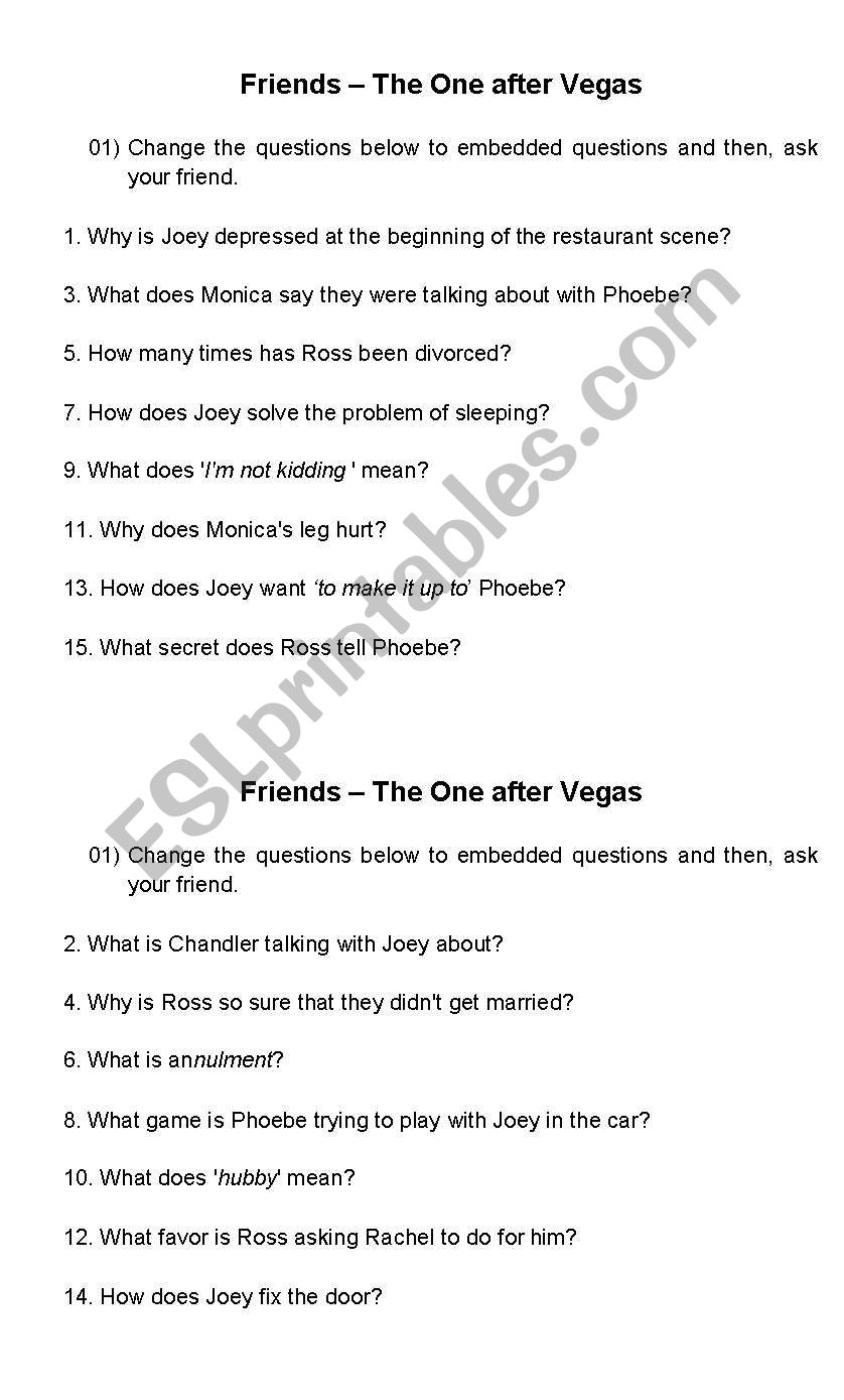 Friends: The one after Vegas worksheet