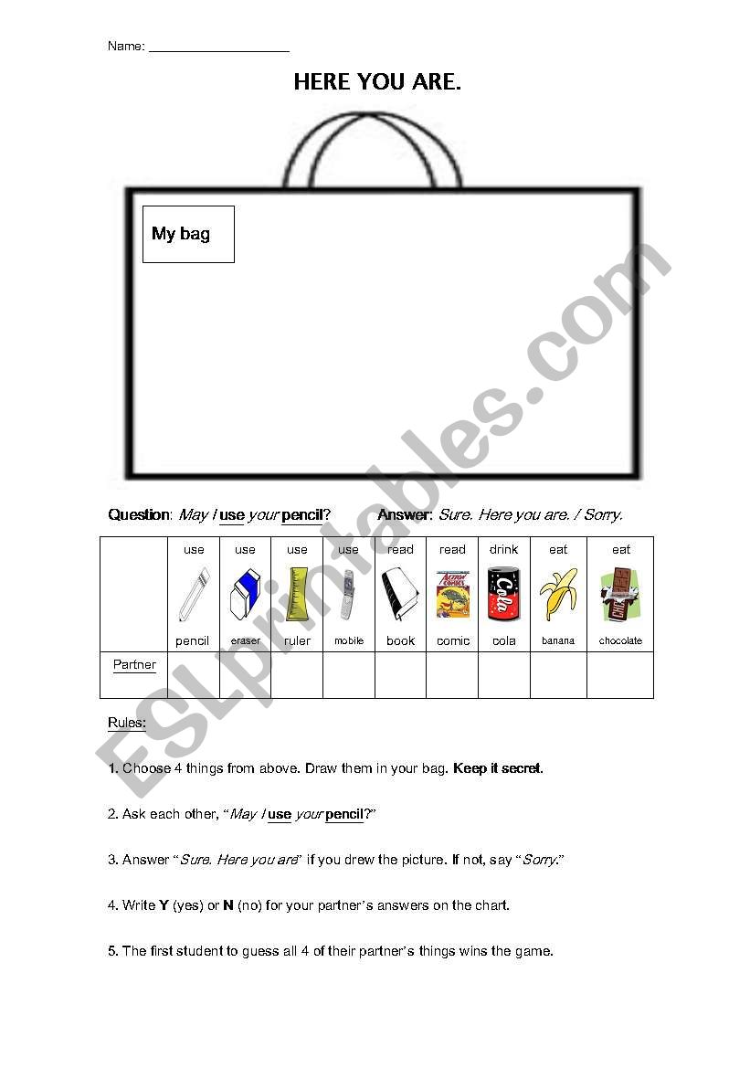 Information Gap: Secret Bag worksheet