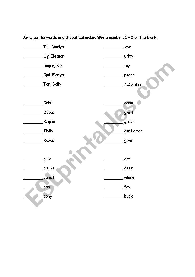 Reading worksheet