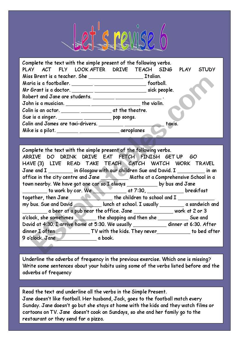 Lets revise 6a worksheet