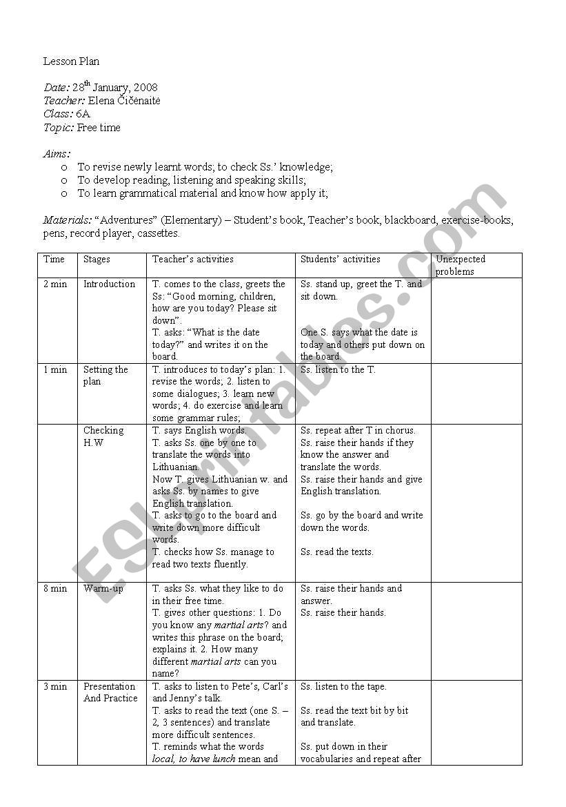 Lesson plan 9 worksheet