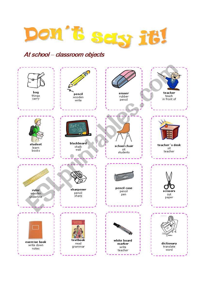 Dont say it!  At achool worksheet