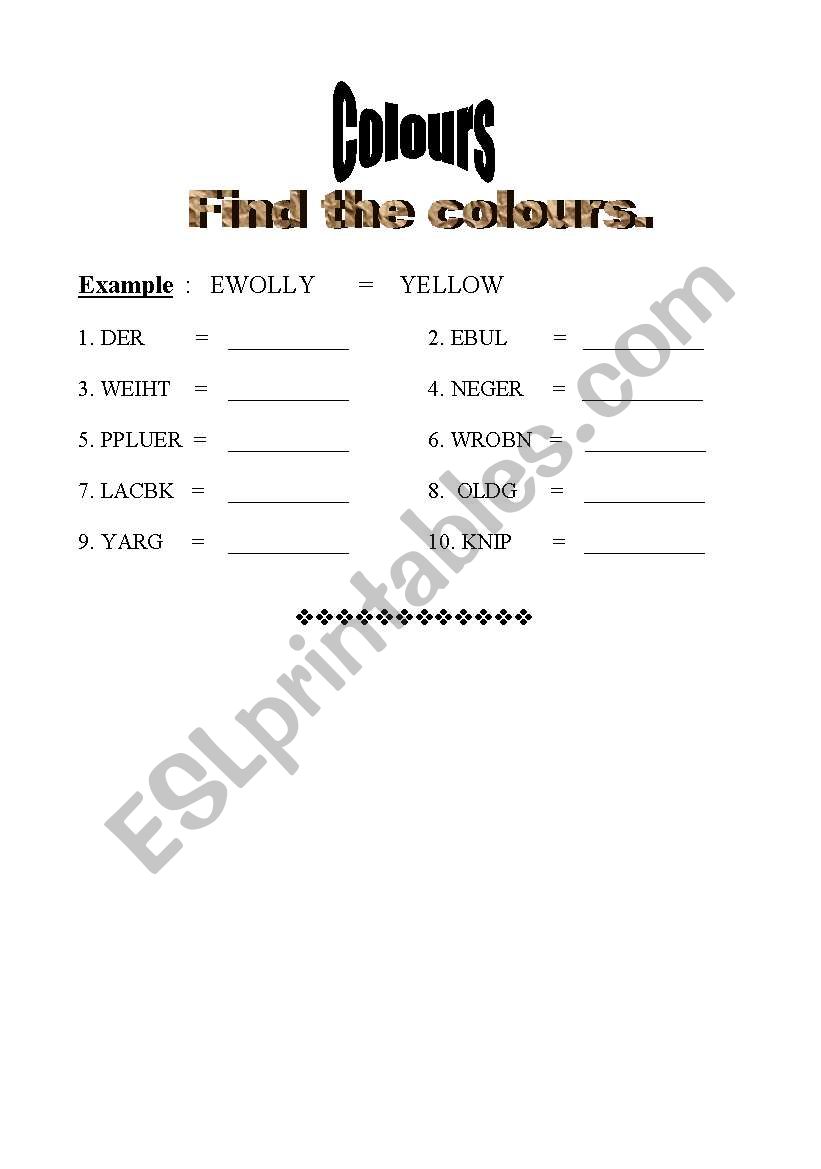 COLOURS worksheet