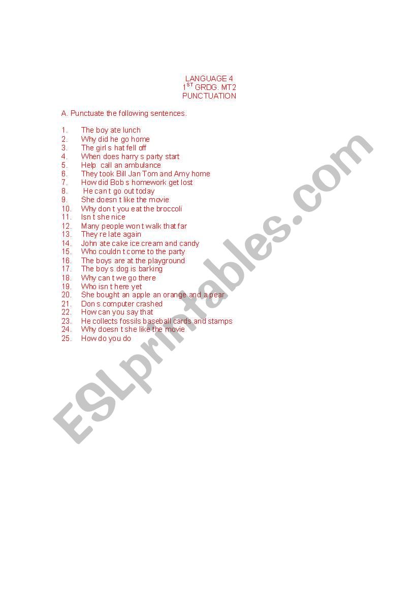 Punctuation worksheet