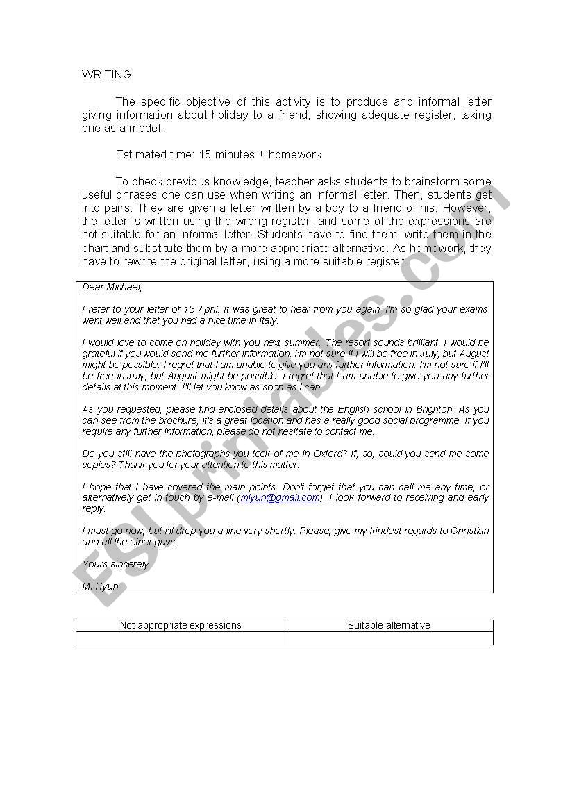 writing a formal letter worksheet