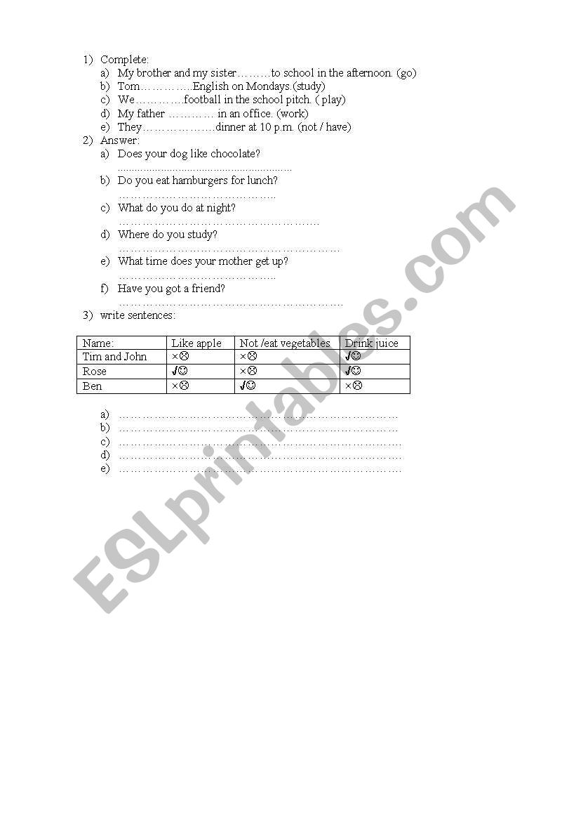 simple present worksheet