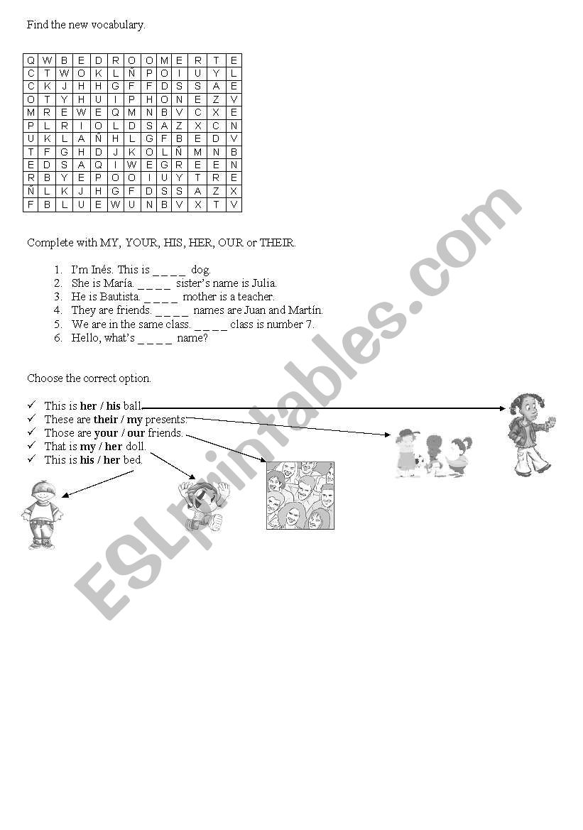 possessive adj + vocabulary worksheet