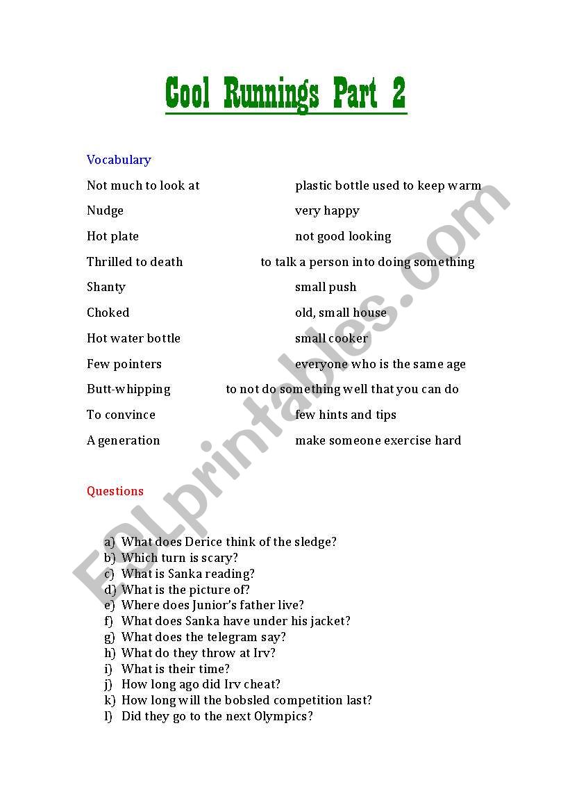 Cool Runnings Part 2 worksheet