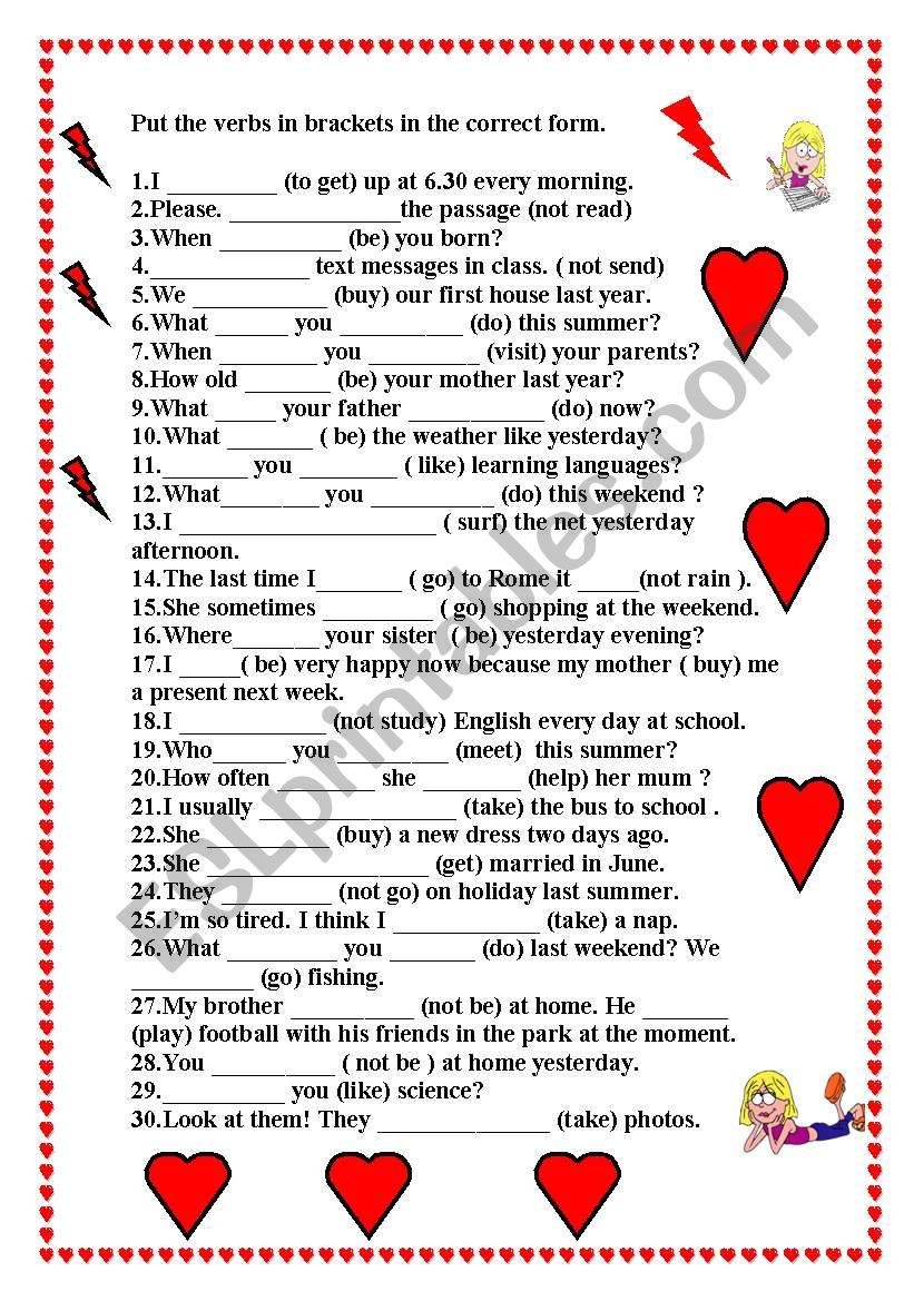 USE THE SUITABLE TENSE worksheet