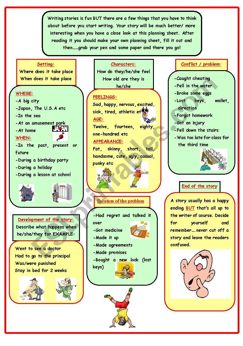 Story writing (planning sheet 19 pages) - ESL worksheet by Errie