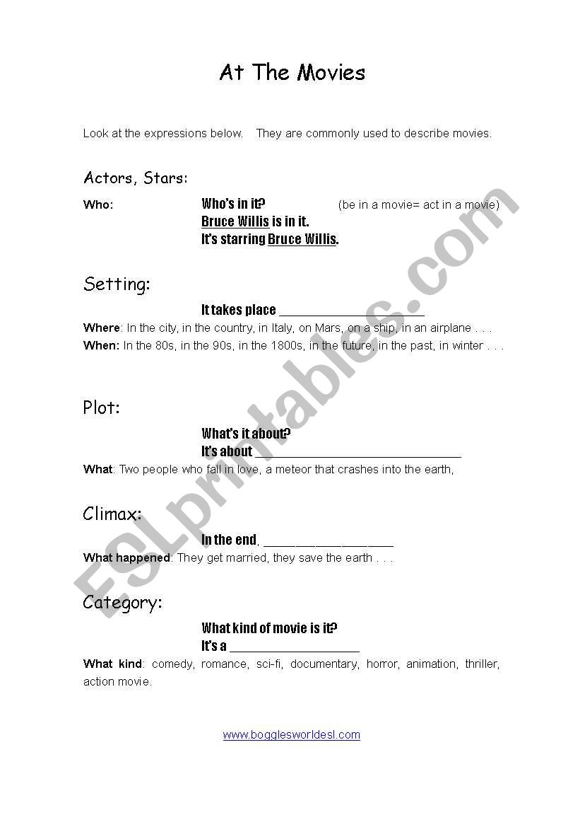 at the movies worksheet