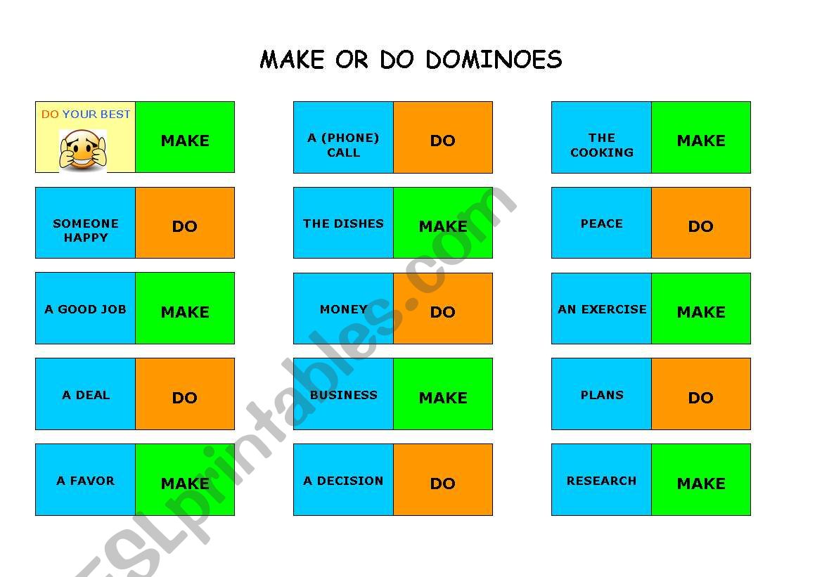 MAKE or DO DOMINOES worksheet