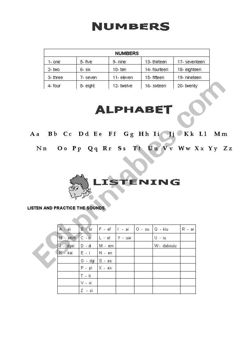 Numbers & Alphabet worksheet