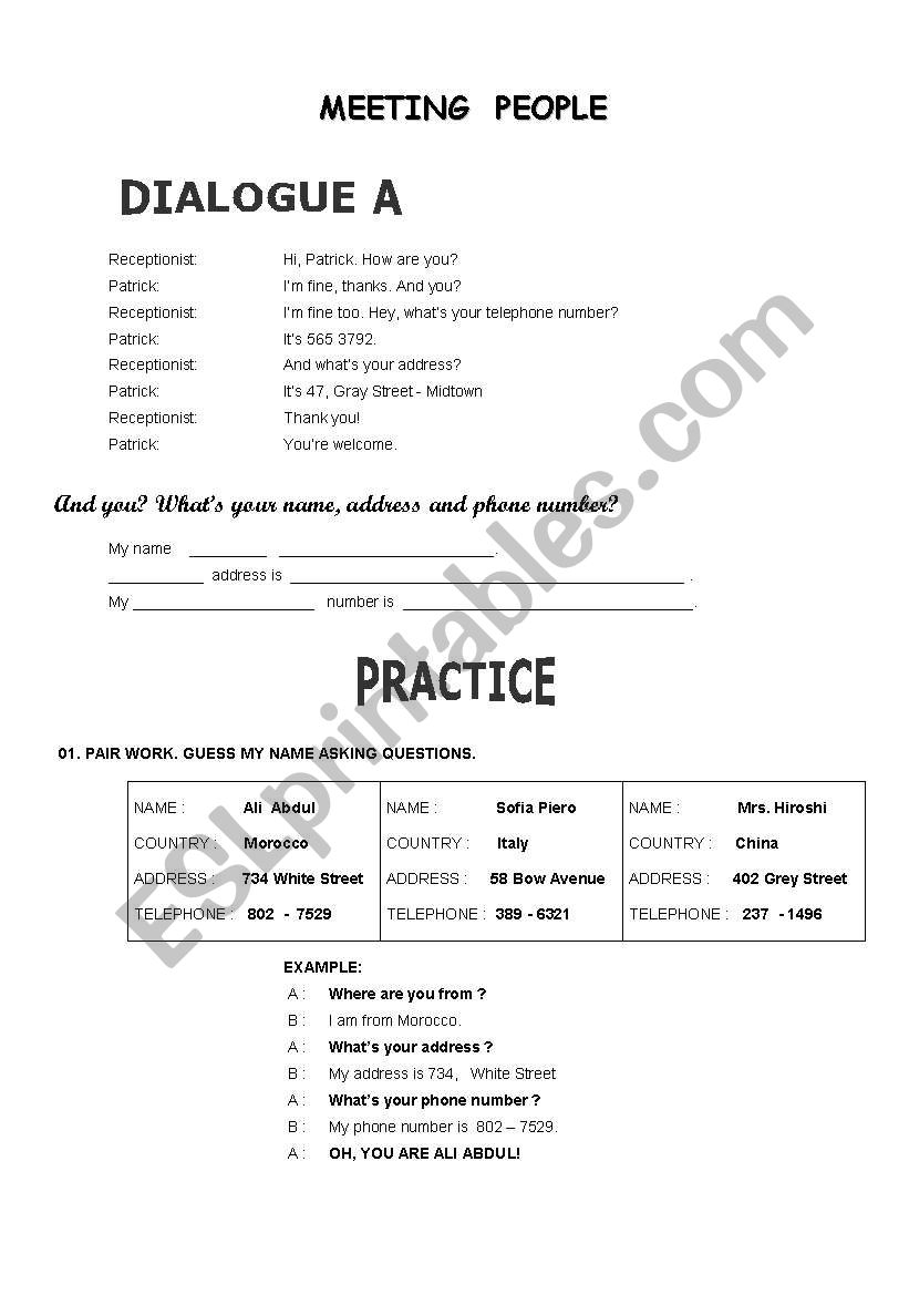 Meeting people worksheet