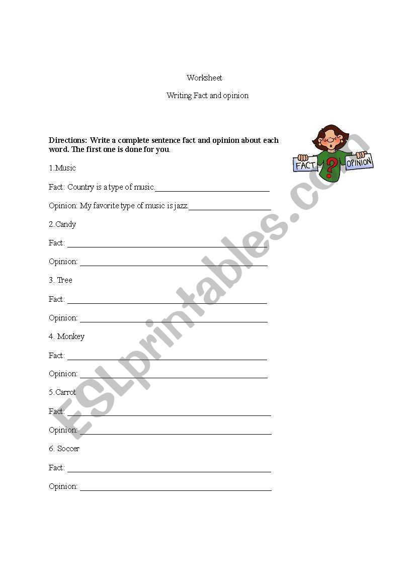 Worksheet on Fact and Opinion worksheet
