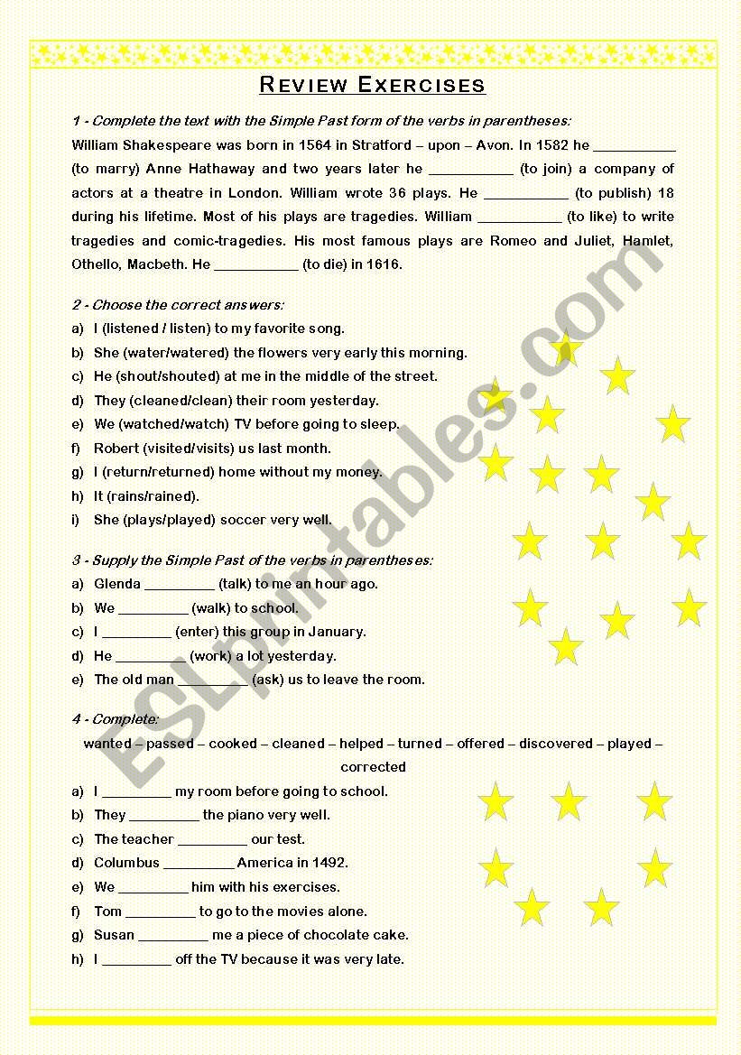 Review Exercises - Simple Past (regular)