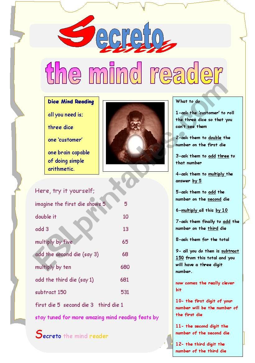 Secreto The Mindreader worksheet