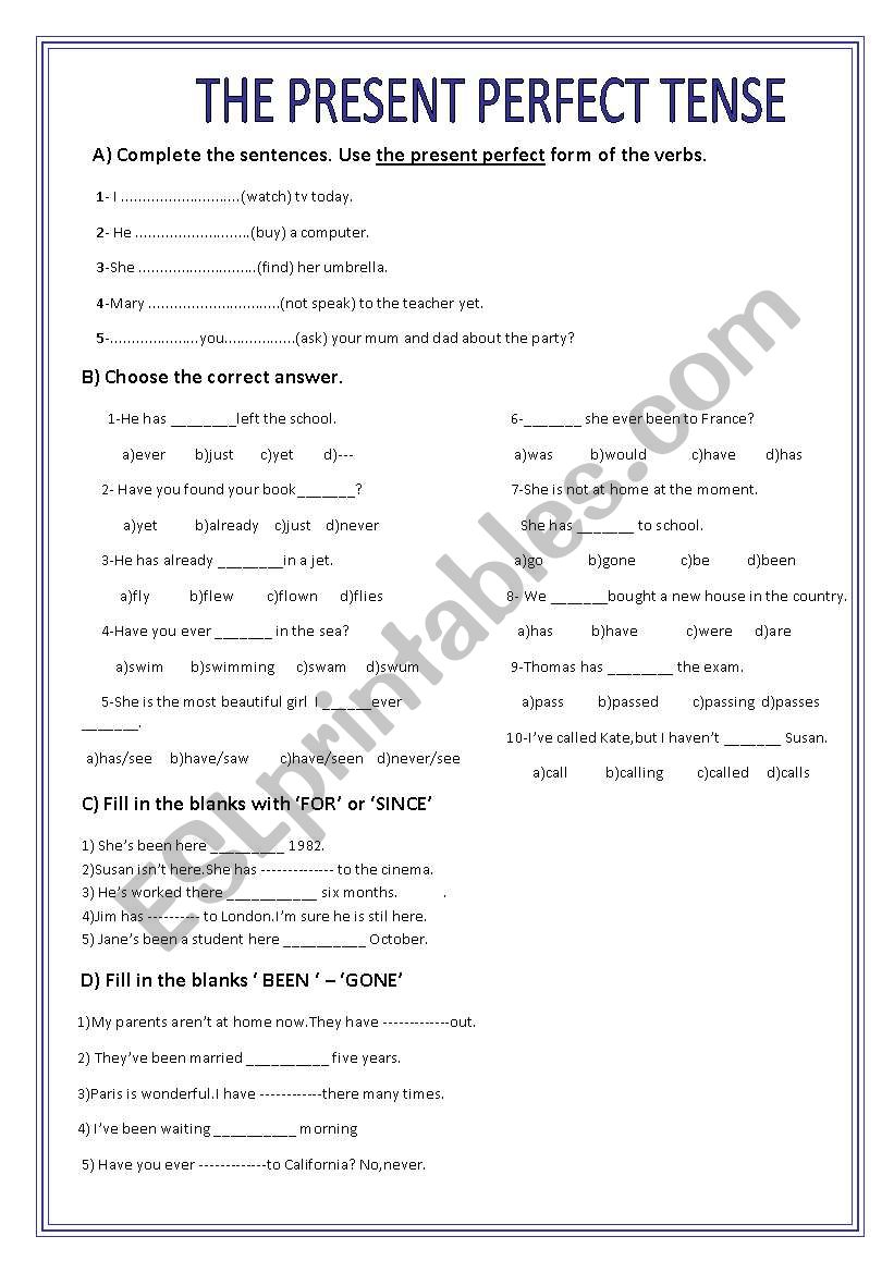 the present perfect tense worksheet