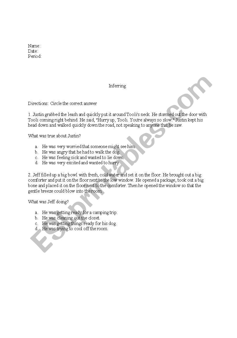 Inferring Worksheet worksheet