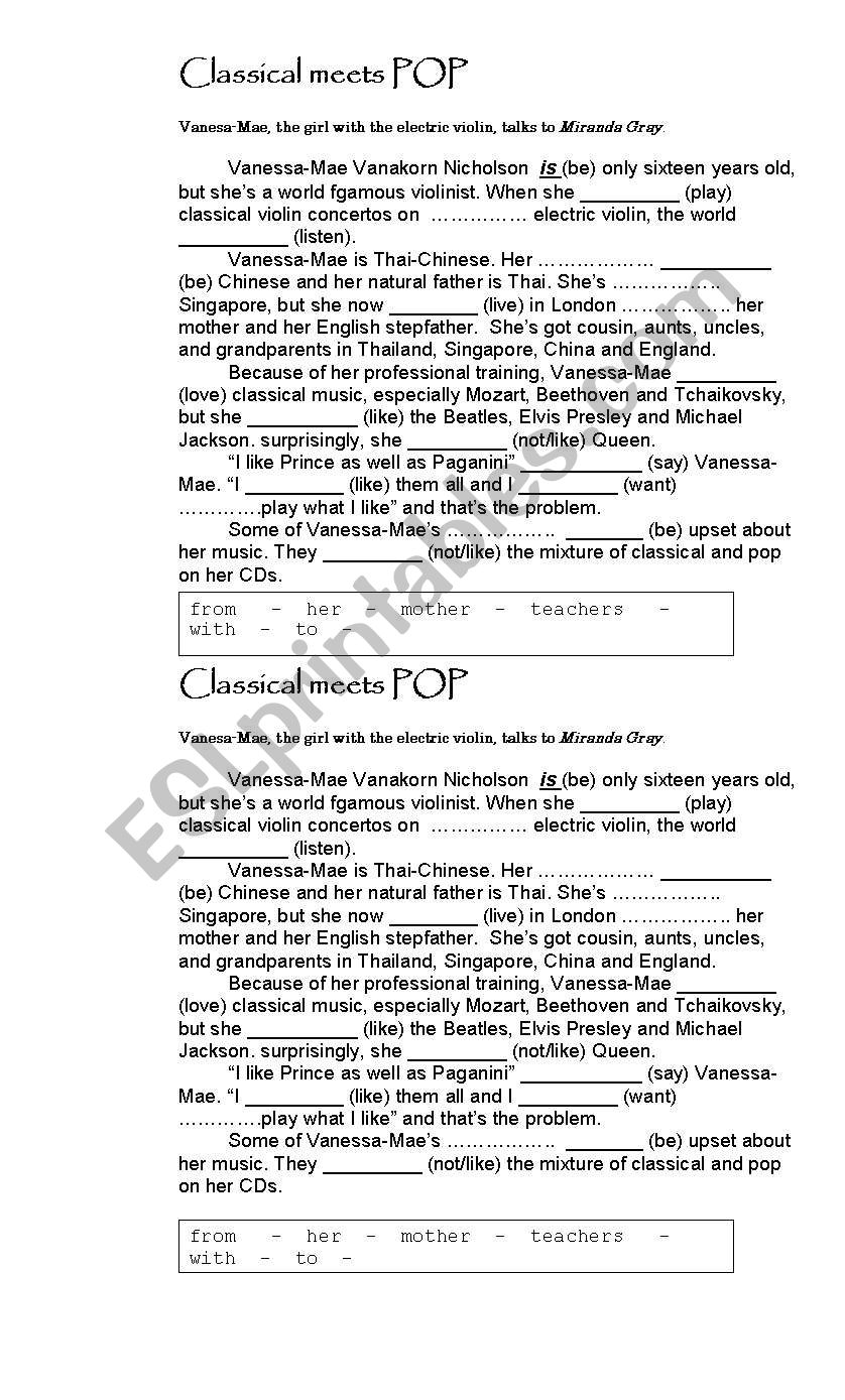 Open cloze worksheet