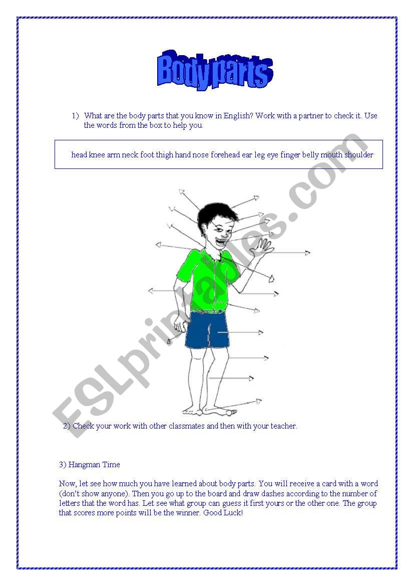 Body parts  worksheet