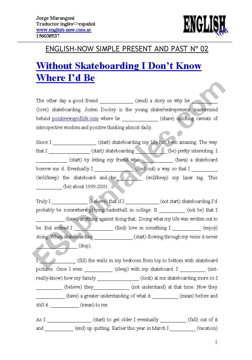 For Skaters worksheet