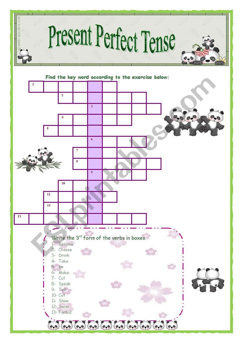 Present Perfect Tense - Crossword