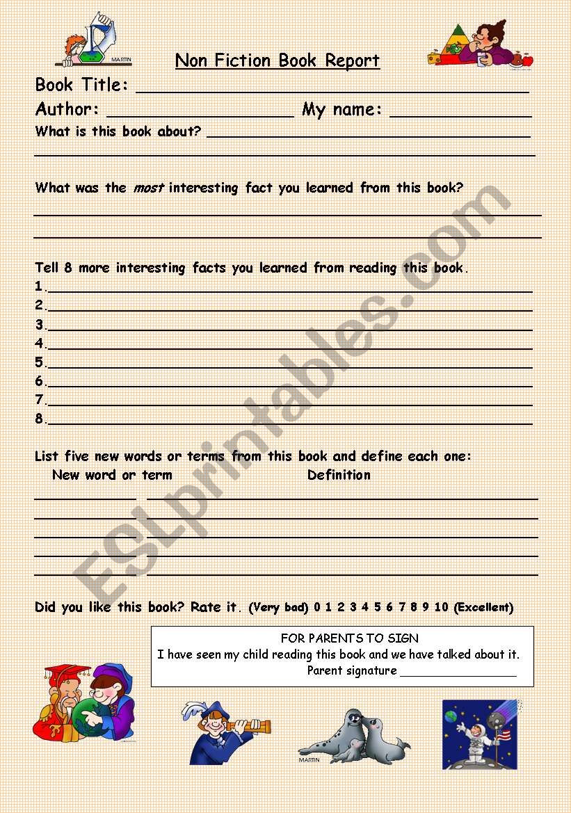 Non Fiction Book Report Form - ESL worksheet by Friedfam With Nonfiction Book Report Template